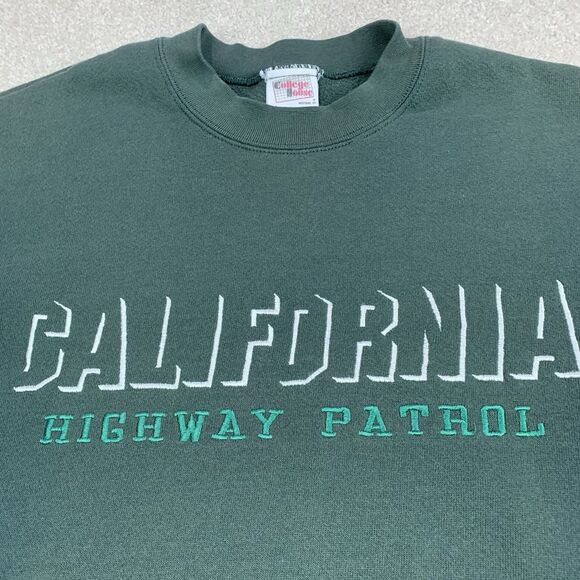 Vintage California Highway Patrol Sweatshirt Size Med Green Crewneck Embroidered - Picture 4 of 12